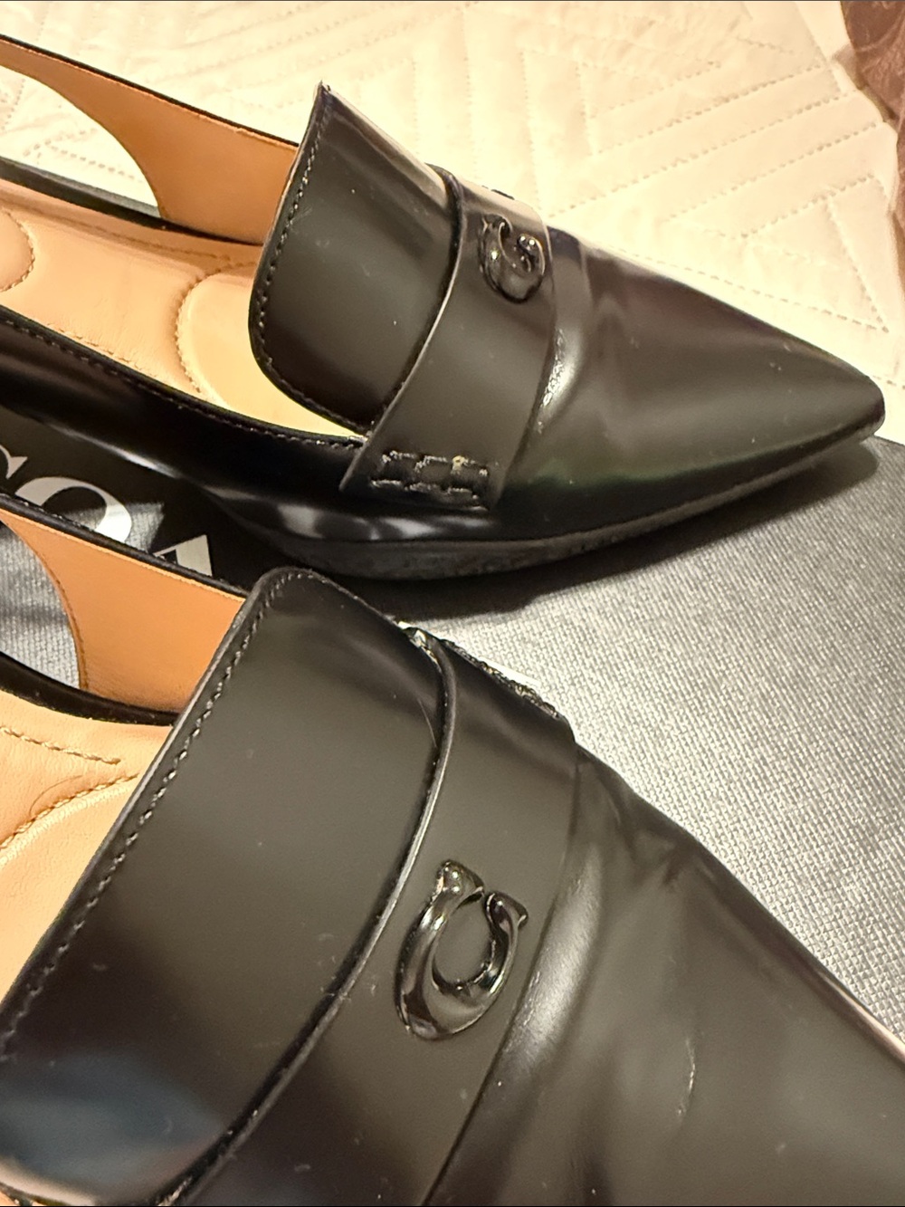 COACH Black Leather Pointed Slingback Mules - Picture 3 of 8